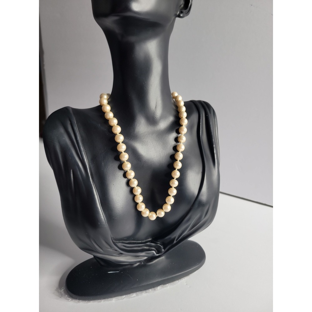 White Faux Pearl Necklace Hook Clasp Gold Tone Dangle Extender‎ Classic